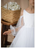 Cold Shoulder White Satin Tulle Flower Girl Dress